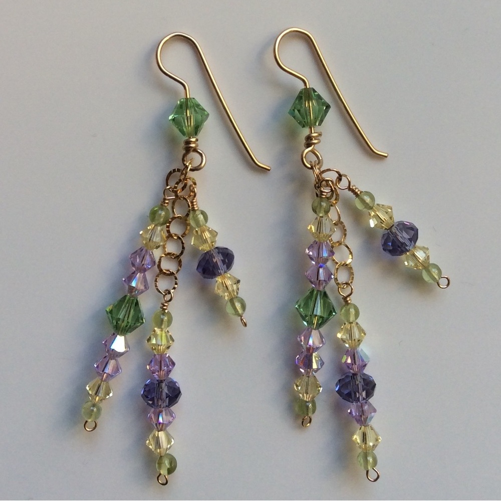 Handmade Earrings: Swarovski crystals, 
Gold-filled wire and chain